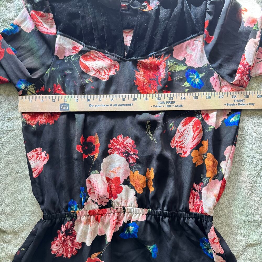 Worthington Floral Peplum Blouse Tie Neck Velvet Yoke Long Sleeve Work Top - Picture 8 of 11